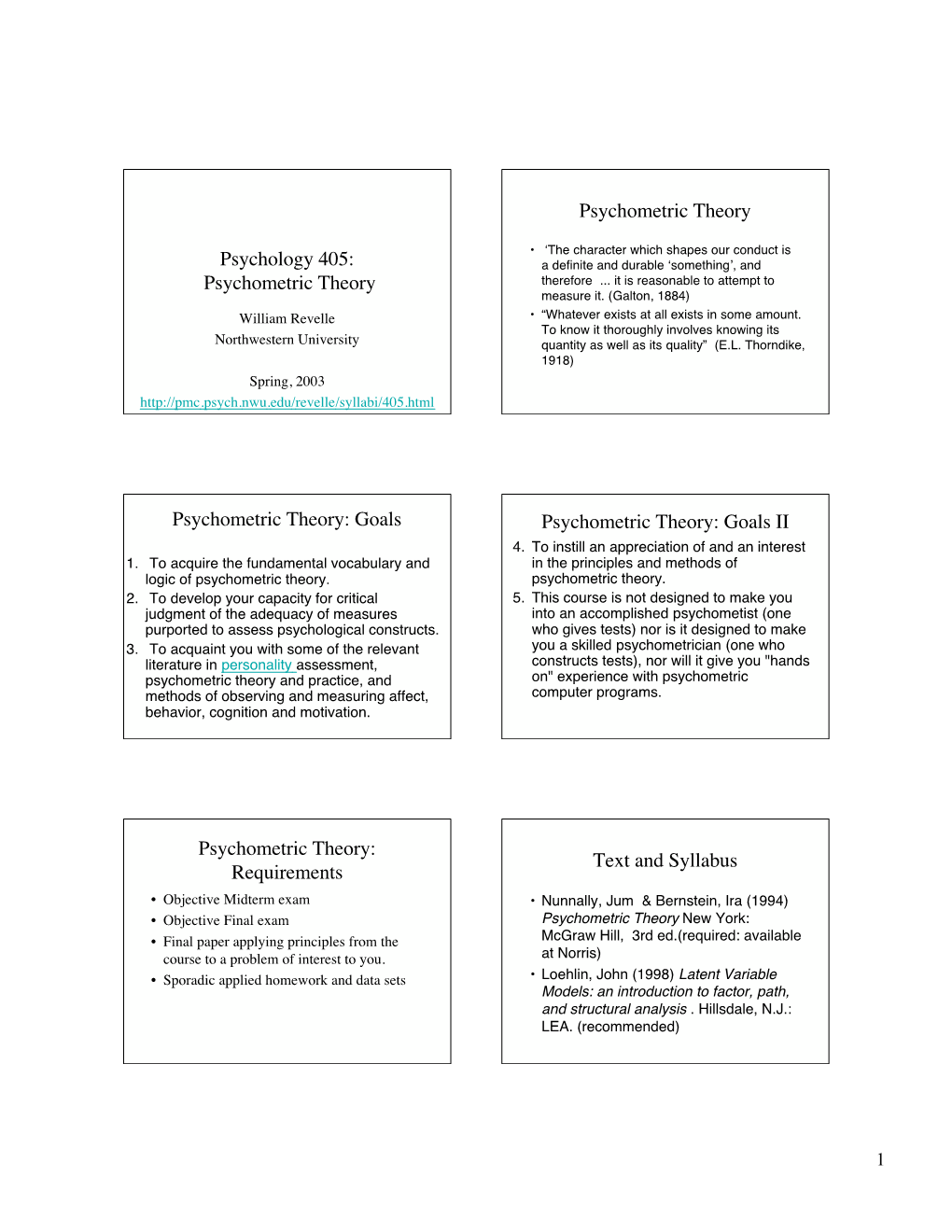 Goals Psychometric Theory: Goals II 4