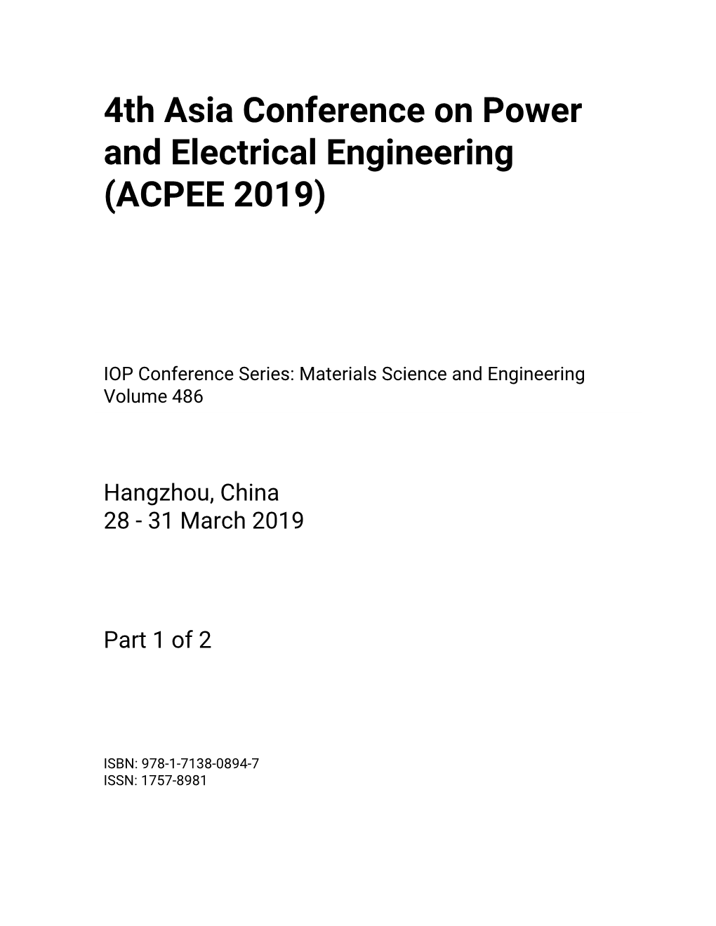 4Th Asia Conference on Power and Electrical Engineering