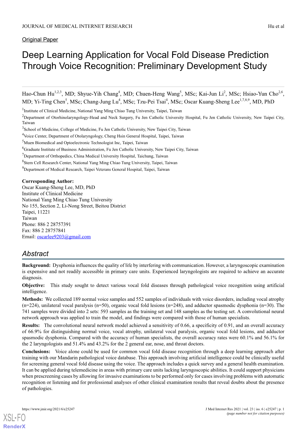 Deep Learning Application for Vocal Fold Disease Prediction Through Voice Recognition: Preliminary Development Study