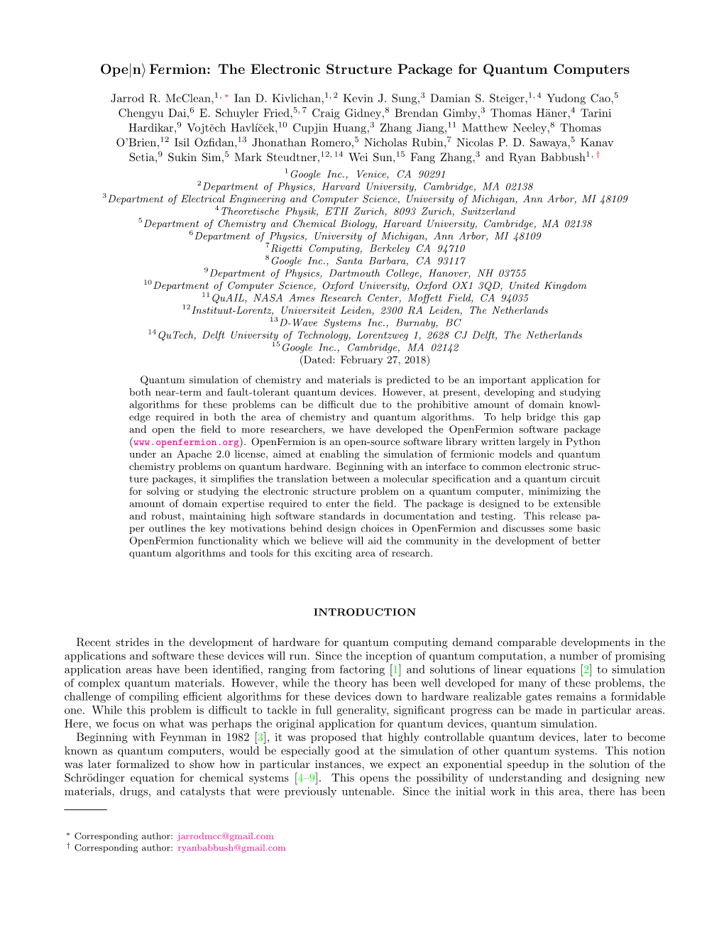 Ope|N〉Fermion: the Electronic Structure Package for Quantum Computers