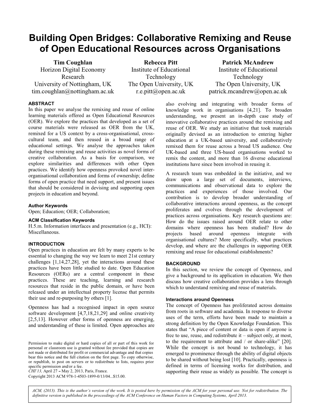 SIGCHI Conference Paper Format