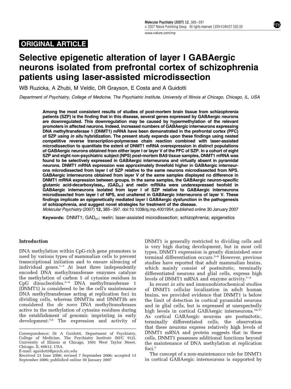 Selective Epigenetic Alteration of Layer I Gabaergic Neurons Isolated From