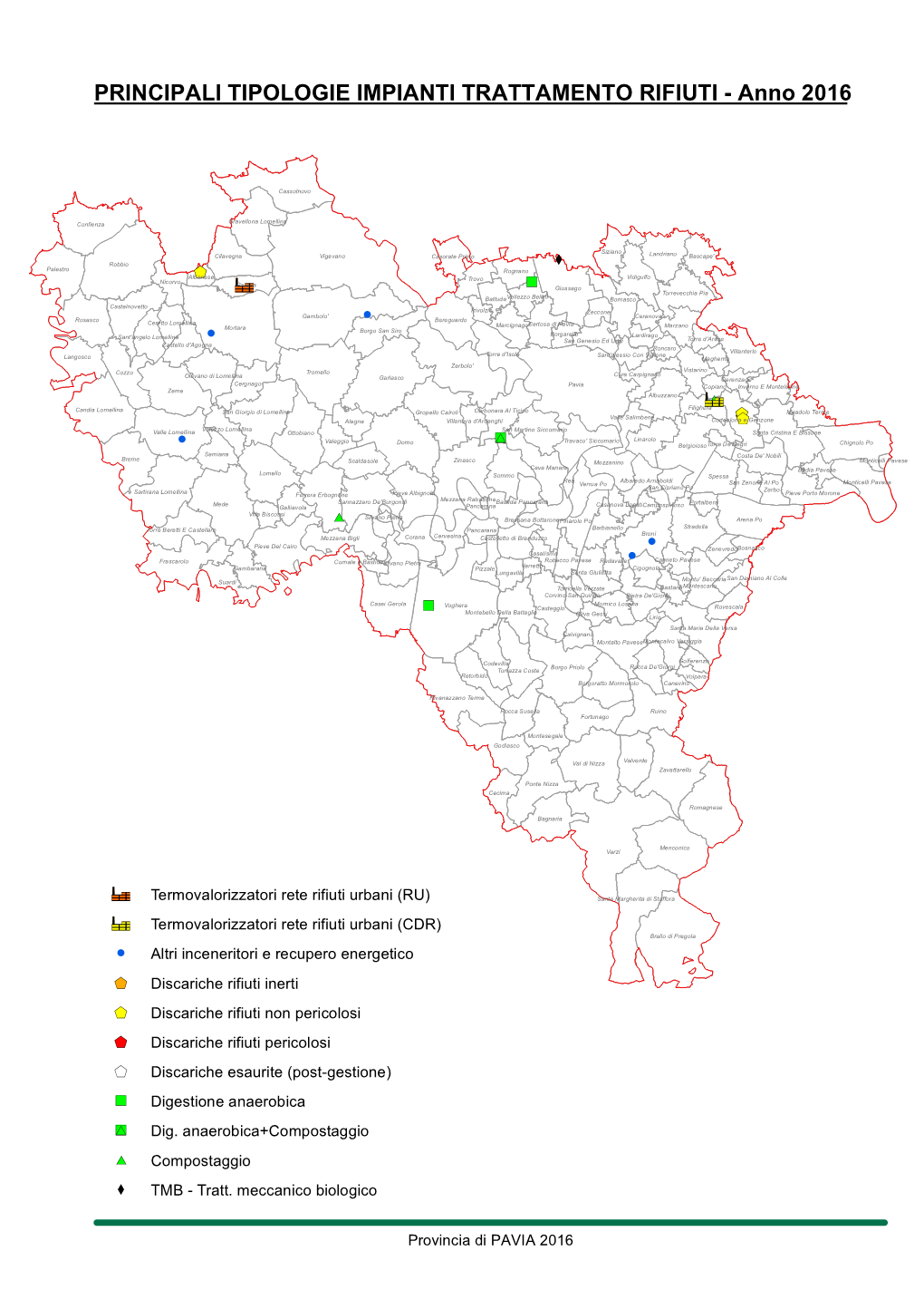 PRINCIPALI TIPOLOGIE IMPIANTI TRATTAMENTO RIFIUTI - Anno 2016