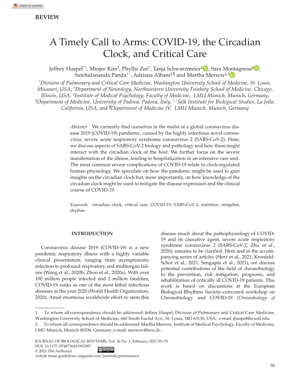 COVID-19, the Circadian Clock, and Critical Care