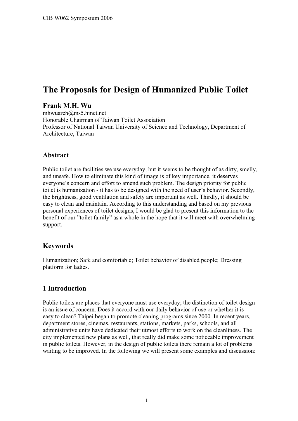 The Proposals for Design of Humanized Public Toilet