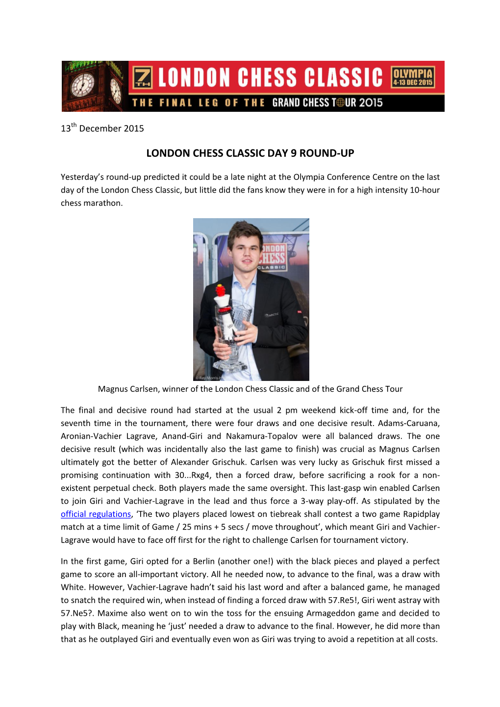 London Chess Classic Day 9 Round-Up