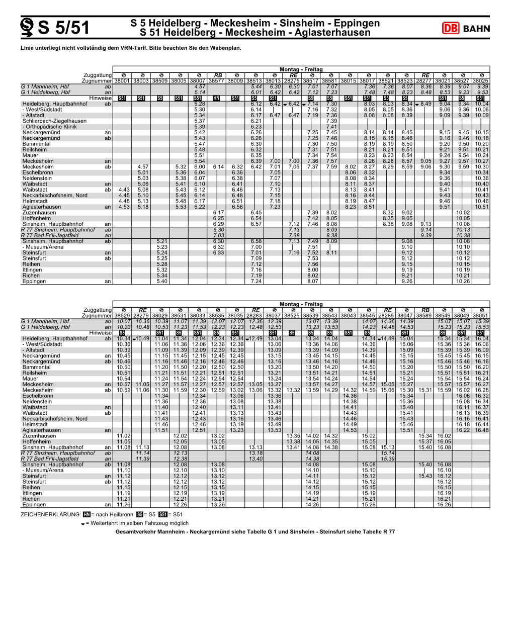 S 5/51 S 51 Heidelberg - Meckesheim - Aglasterhausen