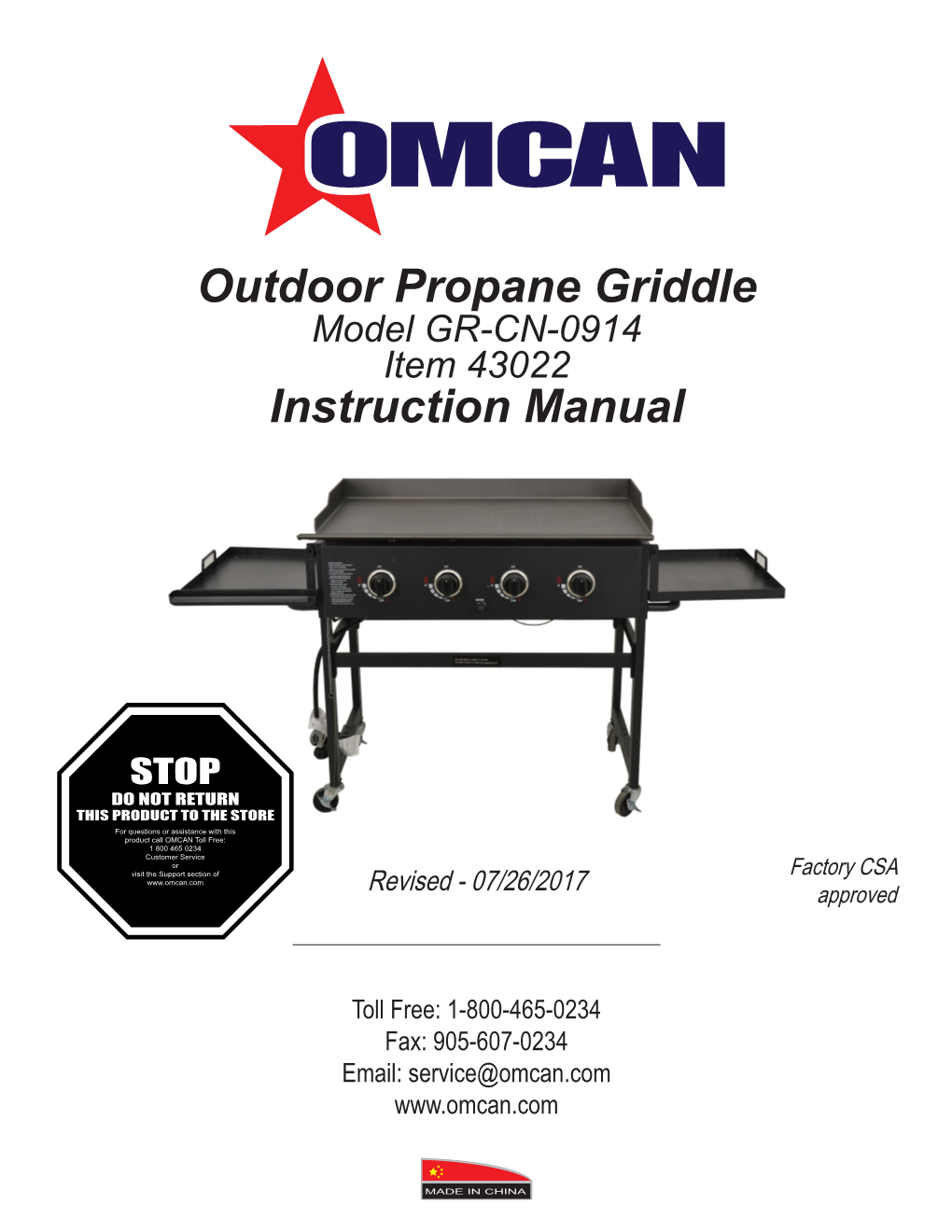 Outdoor Propane Griddle Instruction Manual