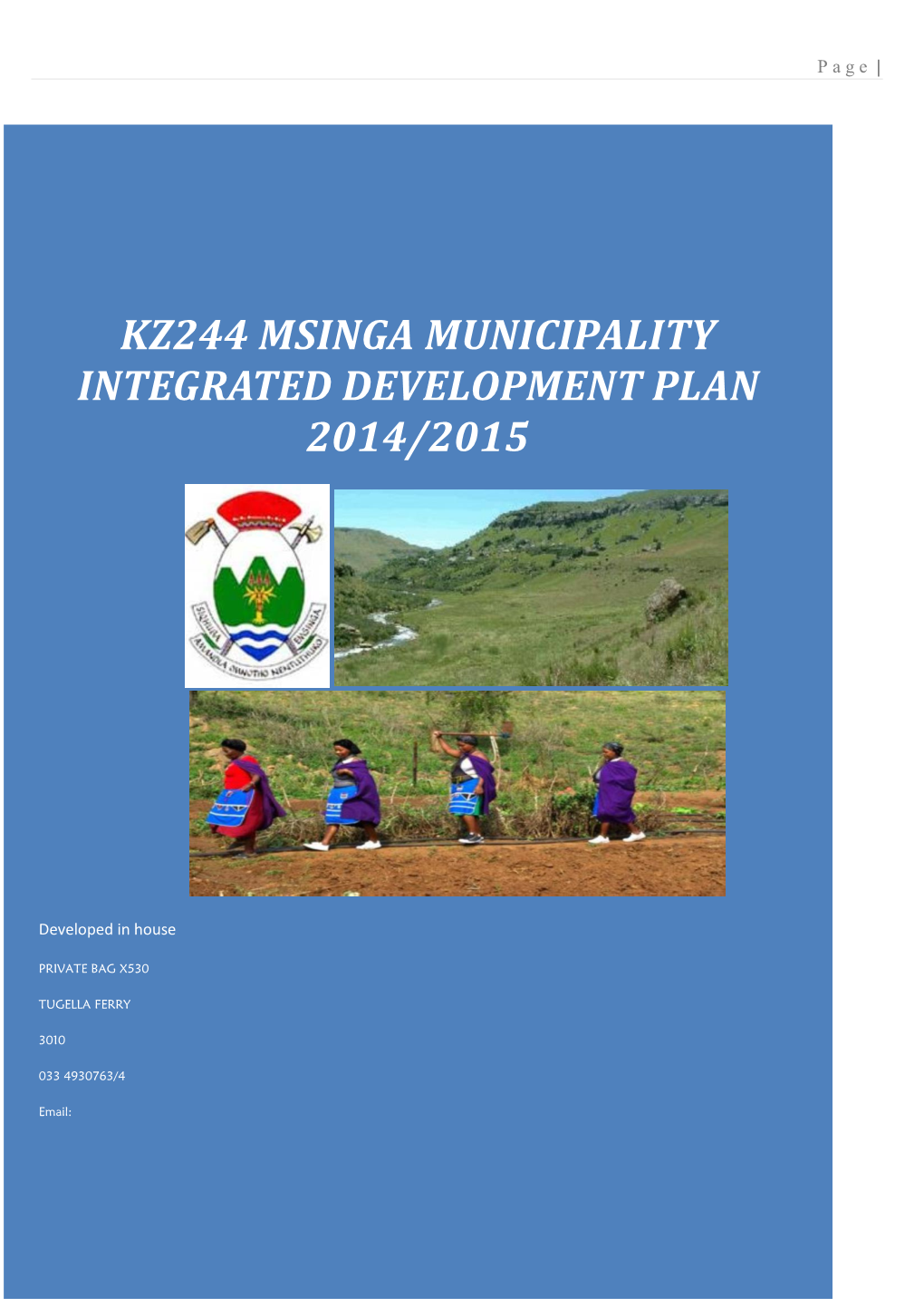 Kz244 Msinga Municipality Integrated Development Plan 2014/2015