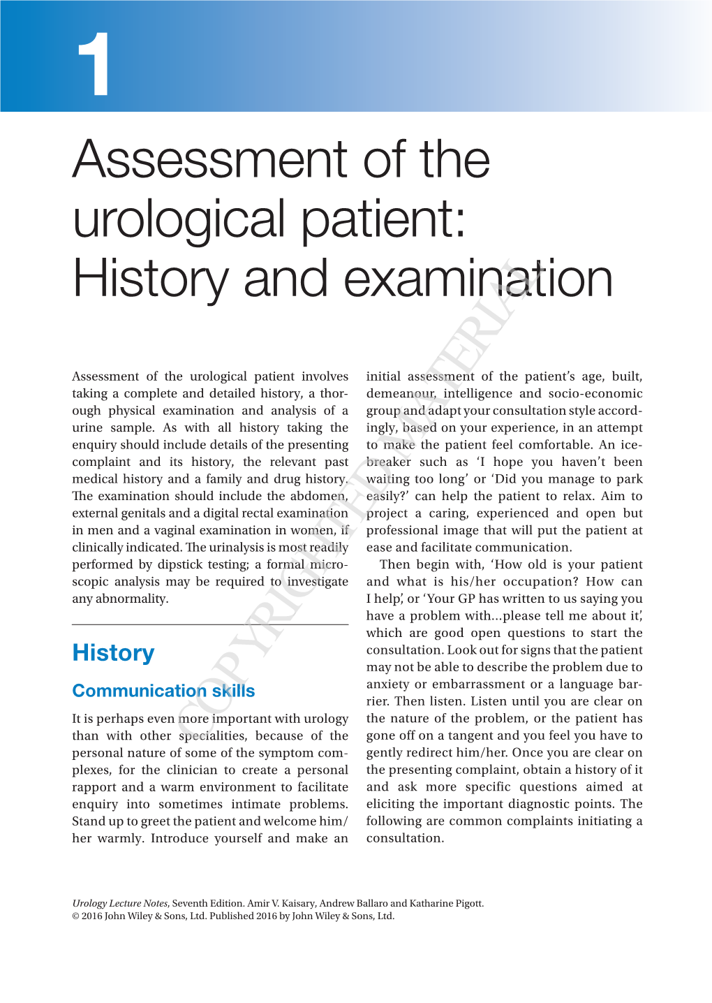 Assessment of the Urological Patient : History and Examination