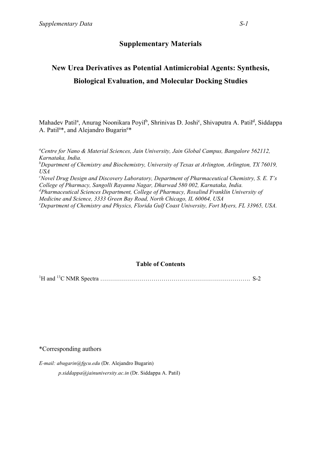 Supplementary Materials New Urea Derivatives As Potential