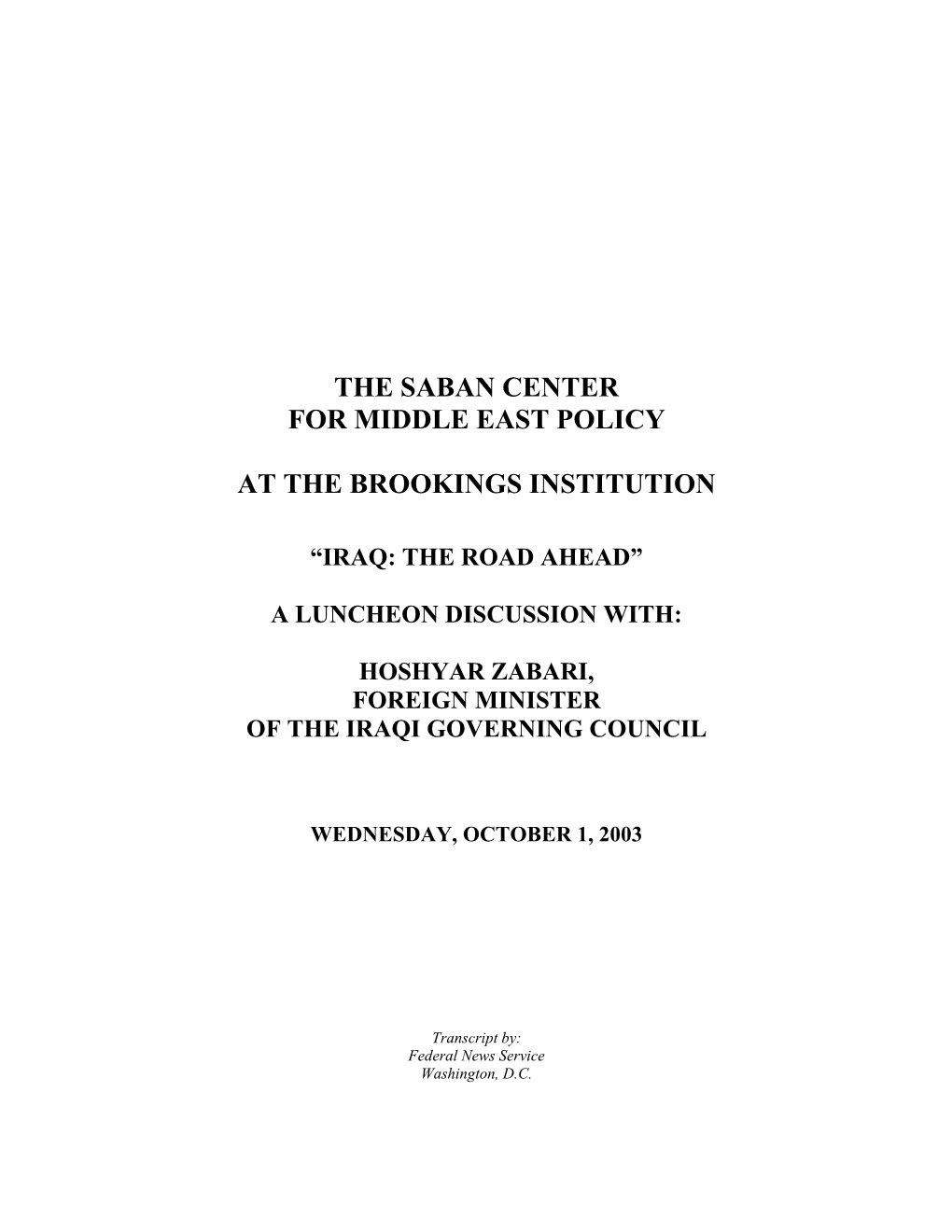 The Saban Center for Middle East Policy at the Brookings Institution