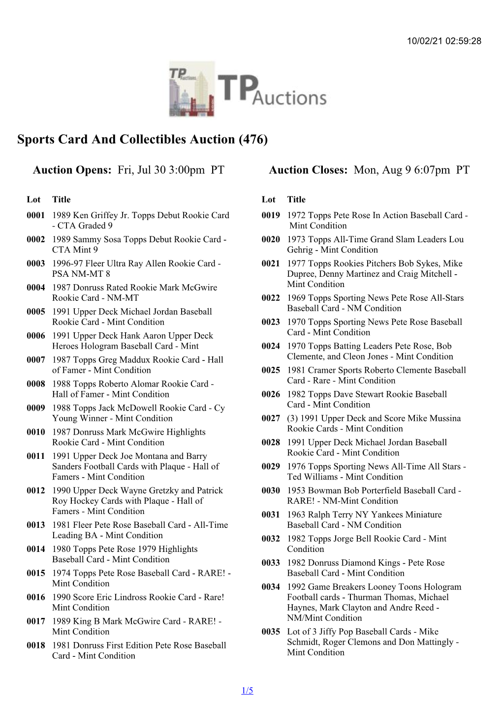 Sports Card and Collectibles Auction (476)