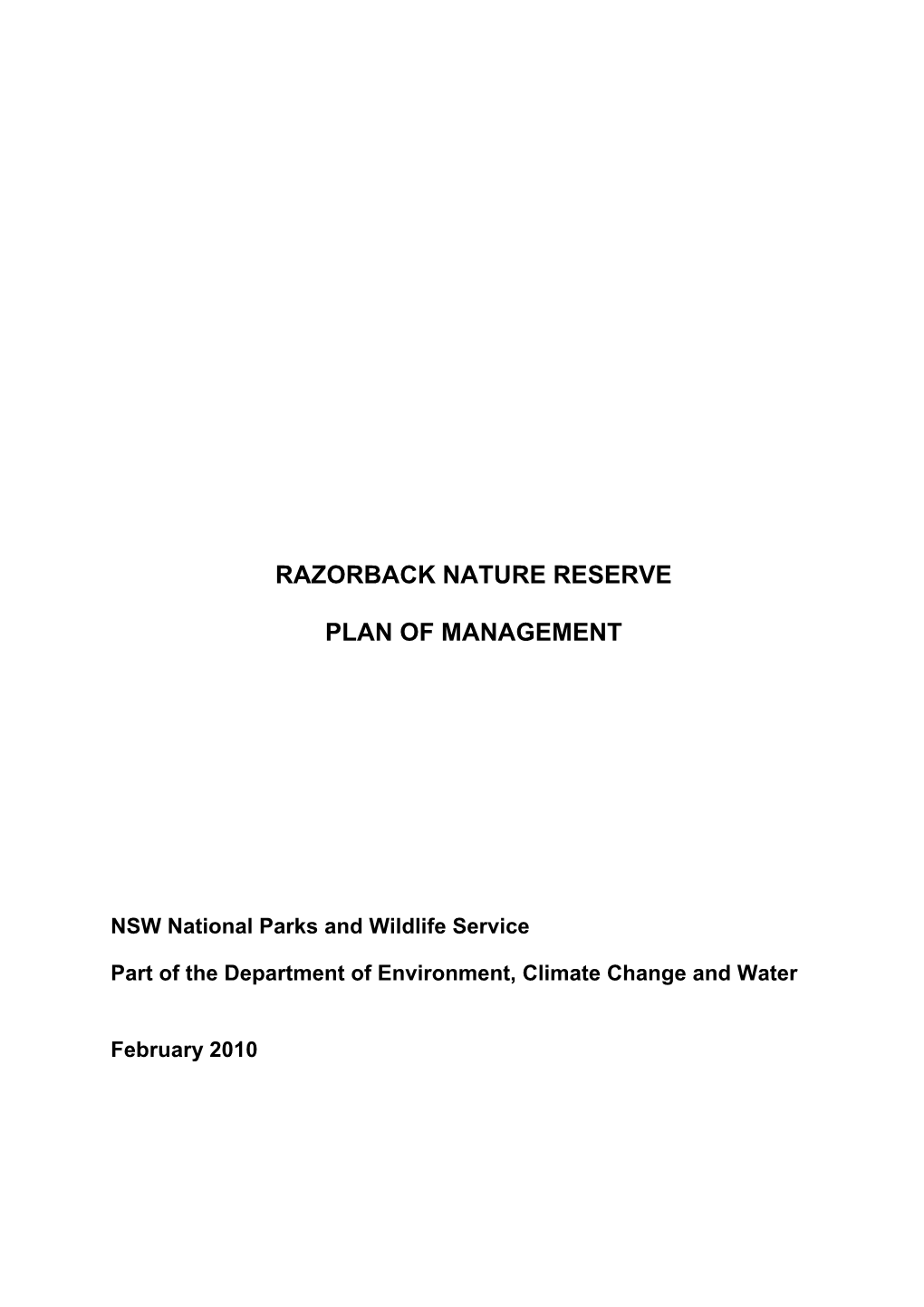 Razorback Nature Reserve Plan of Managementdownload