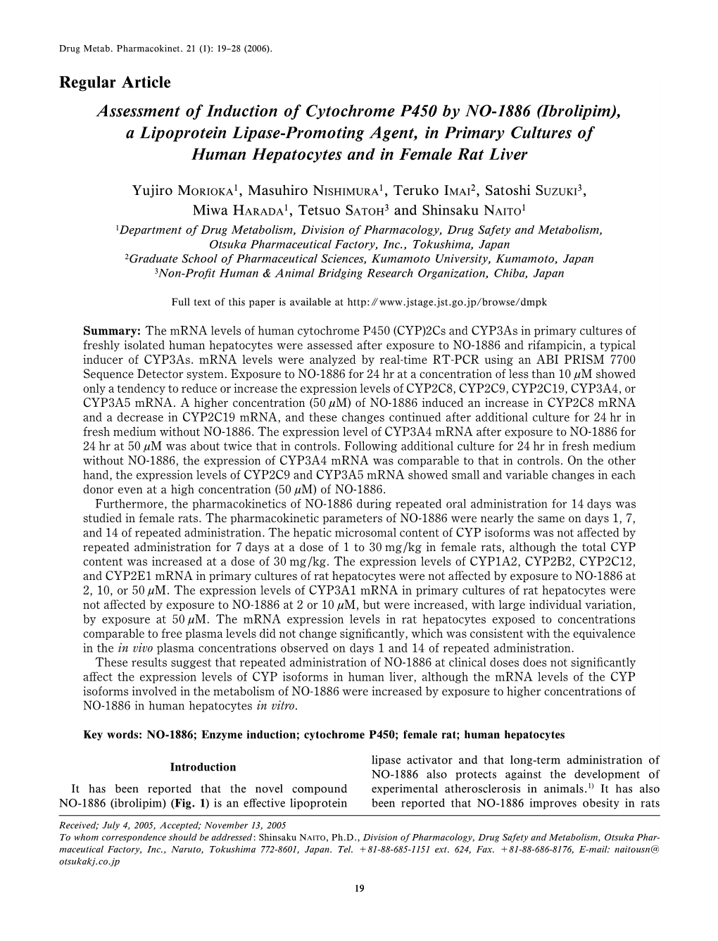 Regular Article Assessment of Induction of Cytochrome P450 By