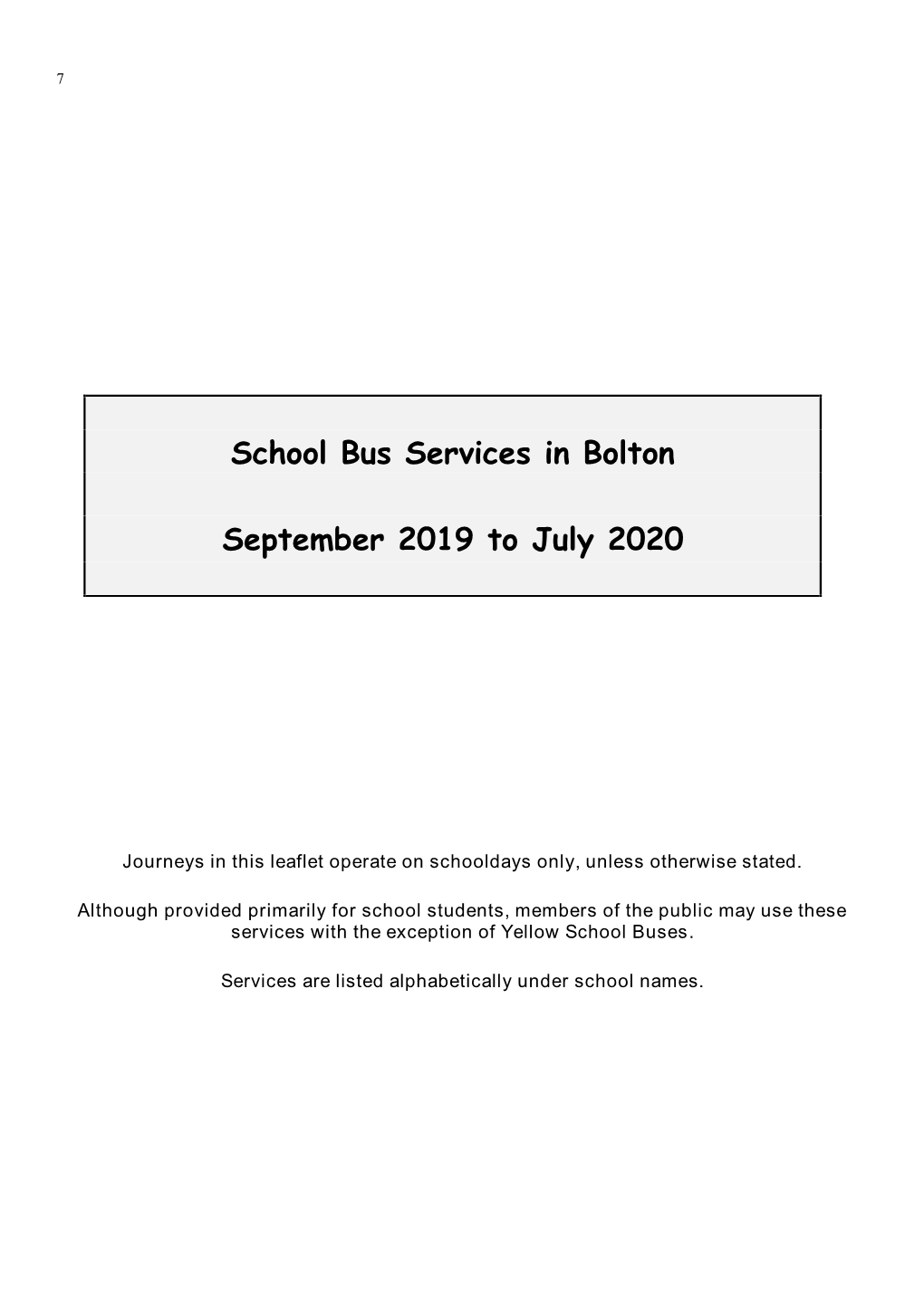 School Bus Services in Bolton September 2019 to July 2020