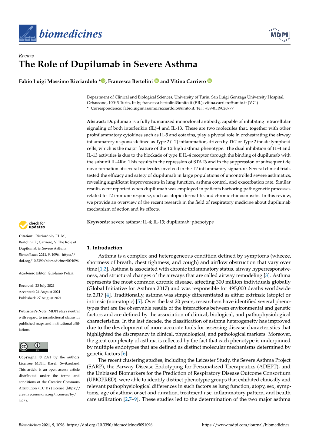 The Role of Dupilumab in Severe Asthma