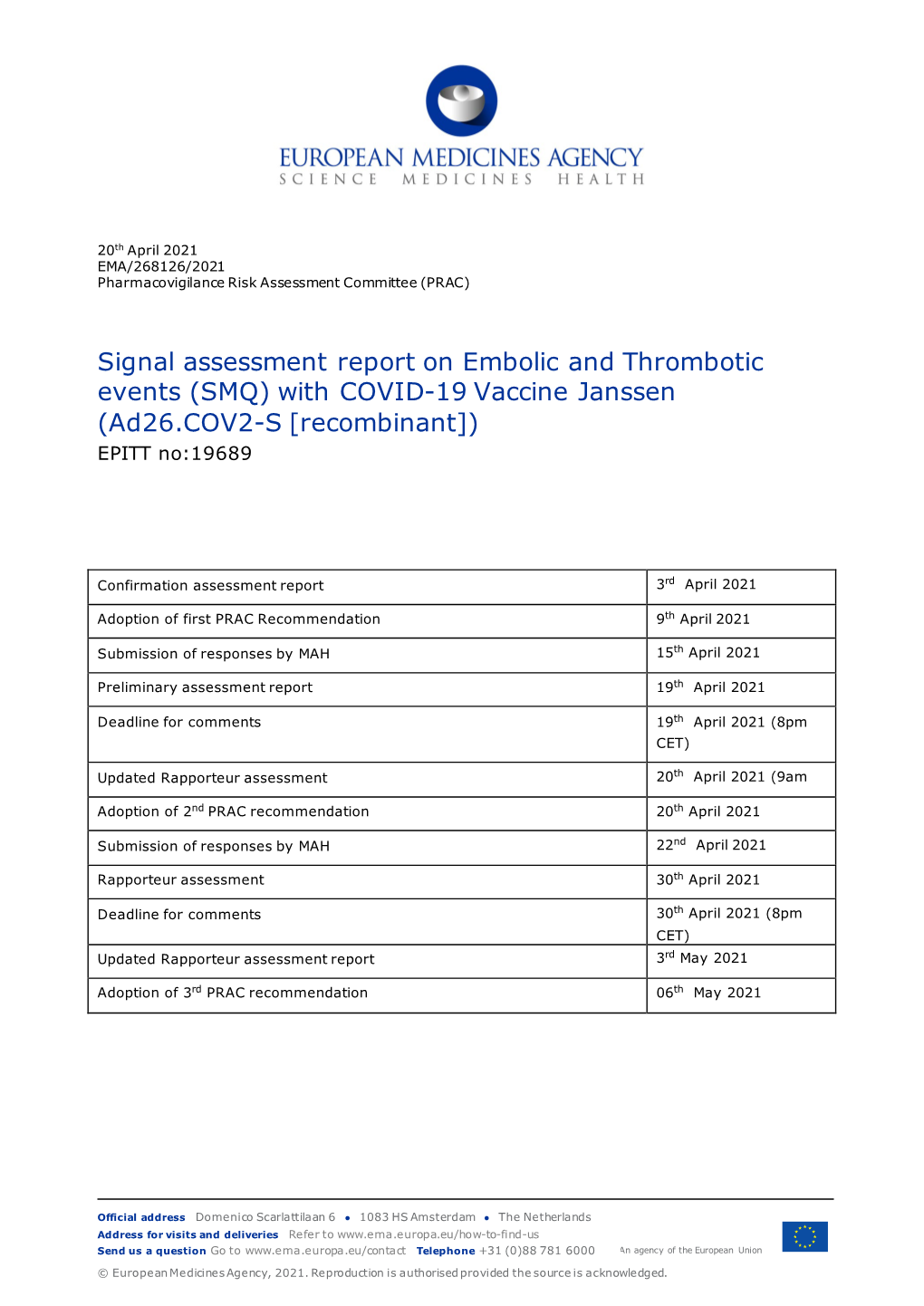 Signal AR on Embolic and Thrombotic Events with COVID-19 Vaccine