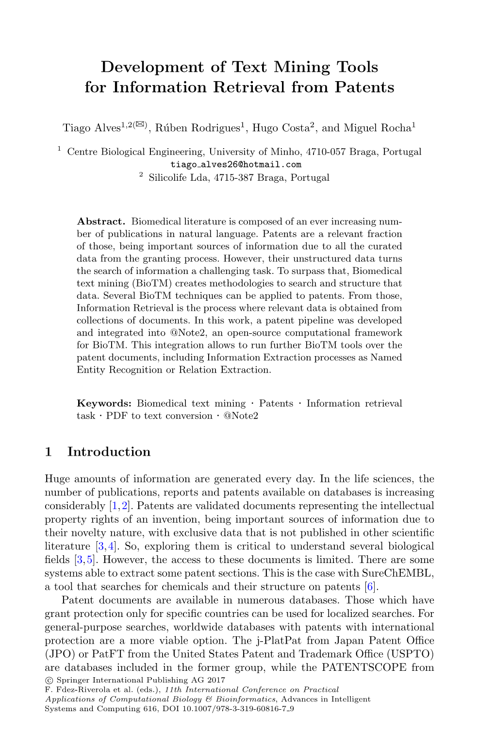 Development of Text Mining Tools for Information Retrieval from Patents