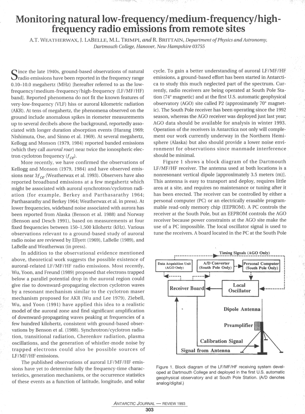 Monitoring Natural Low-Frequency/Medium-Frequency/High- Frequency Radio Emissions from Remote Sites A.T