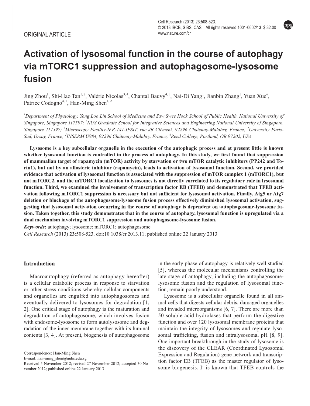 Activation of Lysosomal Function in the Course of Autophagy Via Mtorc1 Suppression and Autophagosome-Lysosome Fusion