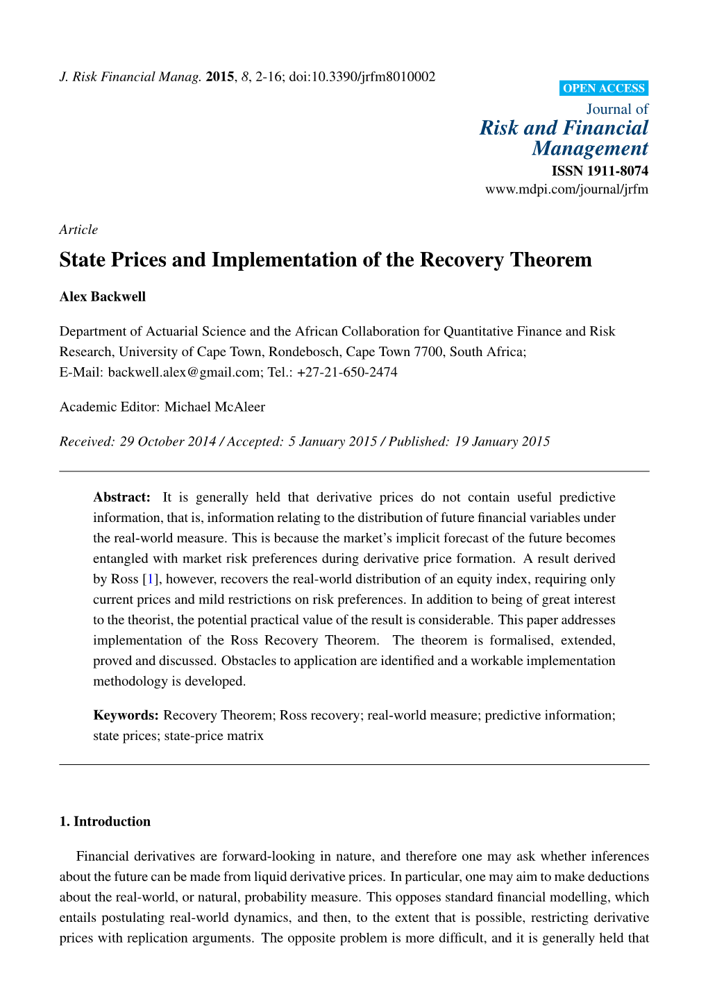 State Prices and Implementation of the Recovery Theorem