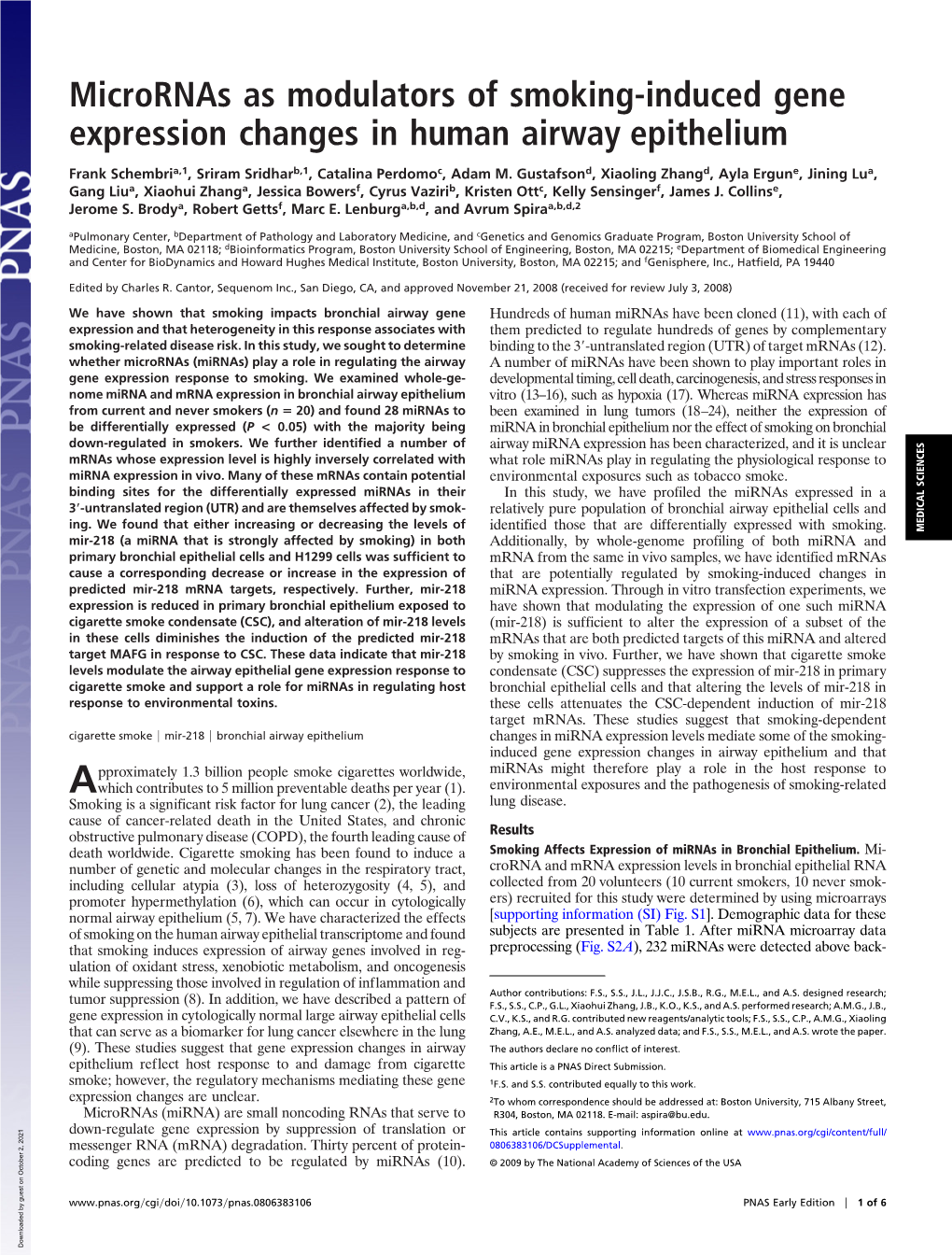 Micrornas As Modulators of Smoking-Induced Gene Expression Changes in Human Airway Epithelium