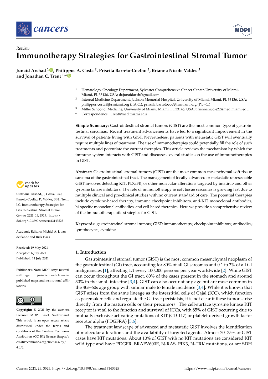 Immunotherapy Strategies for Gastrointestinal Stromal Tumor