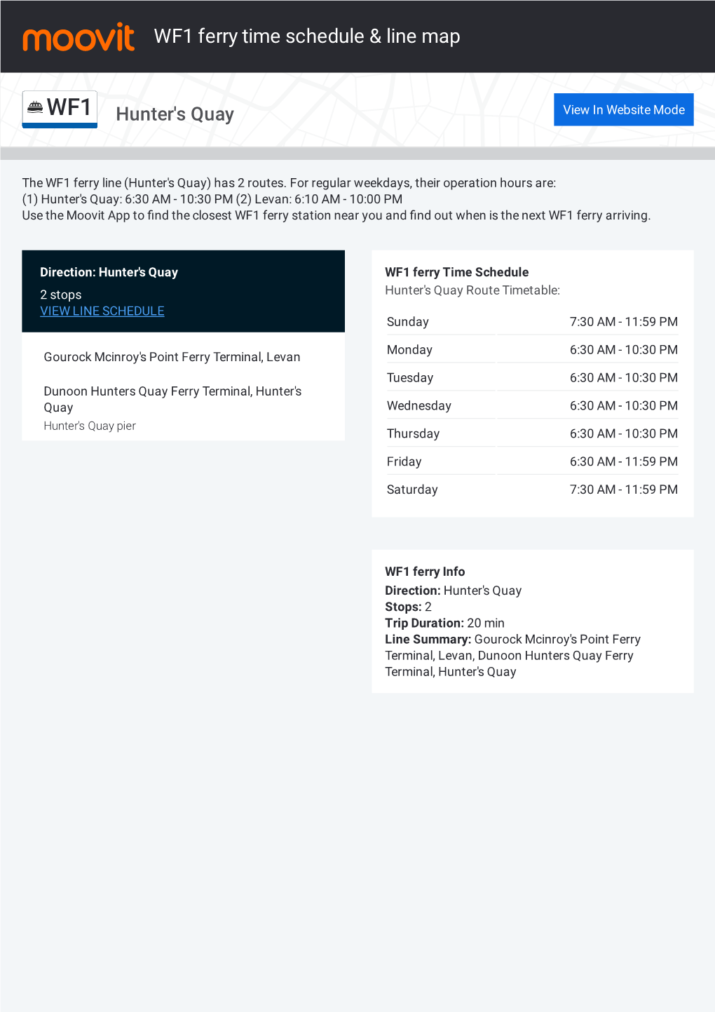 WF1 Ferry Time Schedule & Line Route