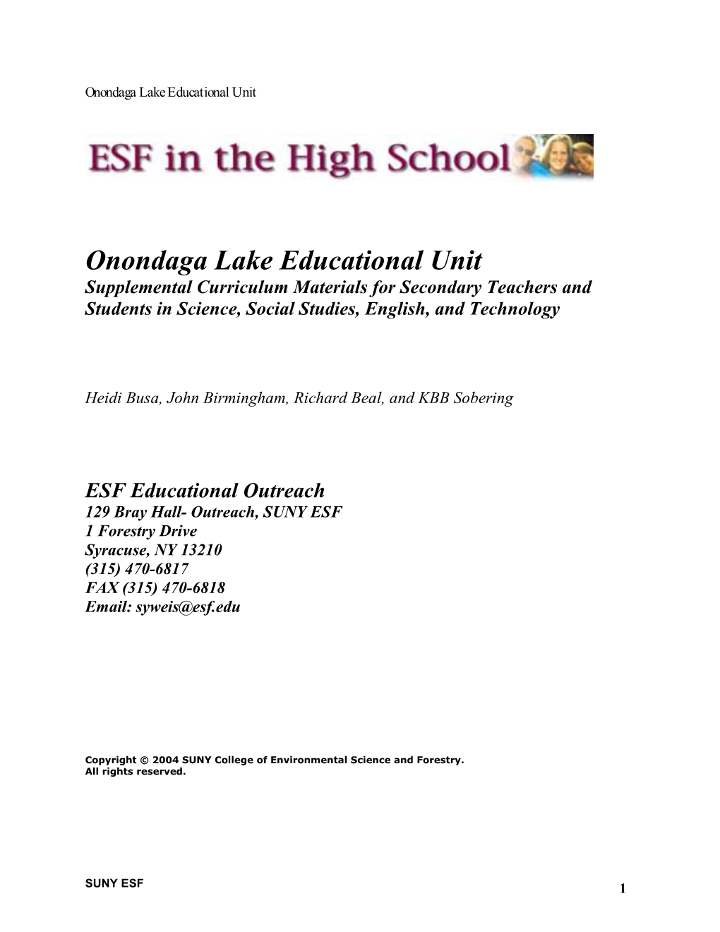 Onondaga Lake Educational Unit