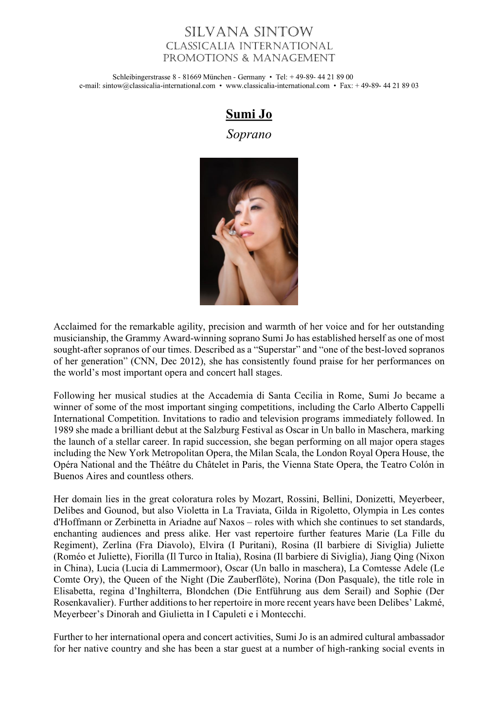 SILVANA SINTOW Sumi Jo Soprano