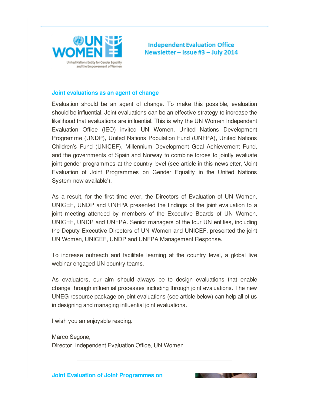 UN Women Independent Evaluation Office Newsletter #3