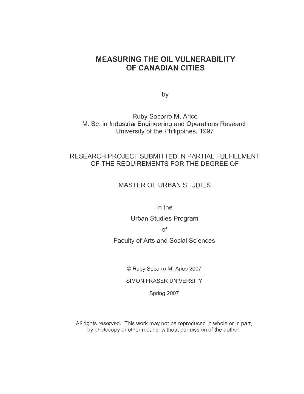 Measuring the Oil Vulnerability of Canadian Cities