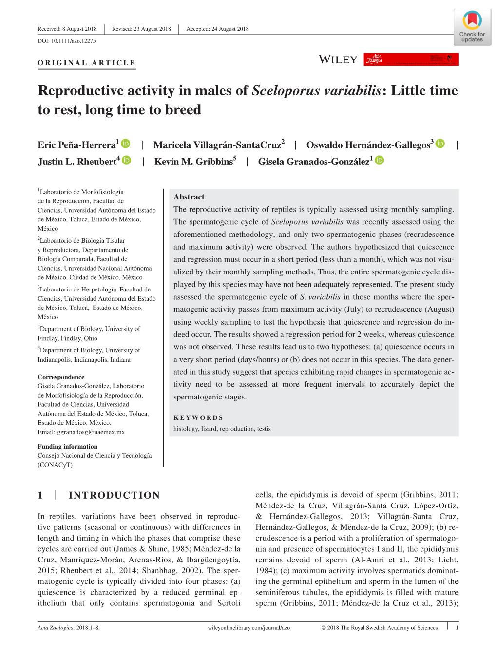 Reproductive Activity in Males of Sceloporus Variabilis: Little Time to Rest, Long Time to Breed