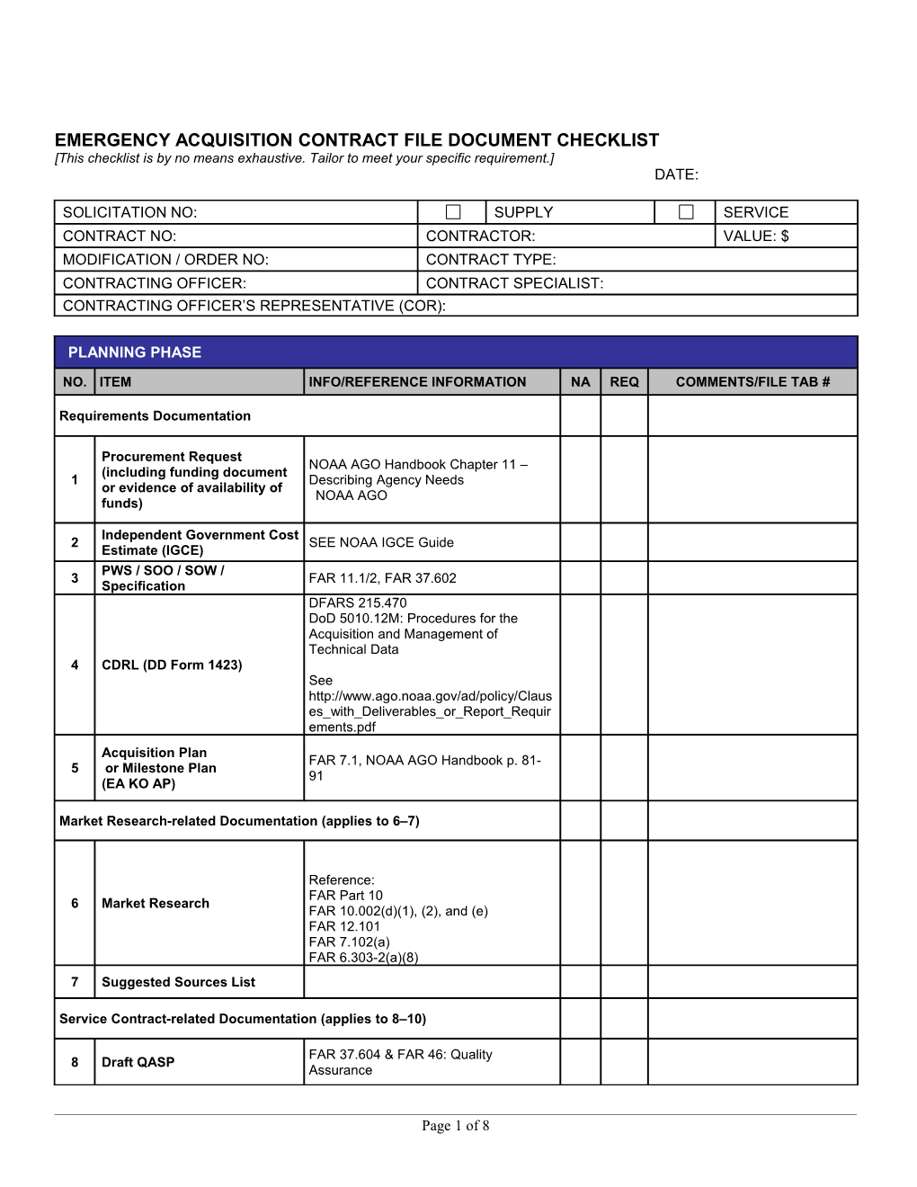 Official Contract Record Check List