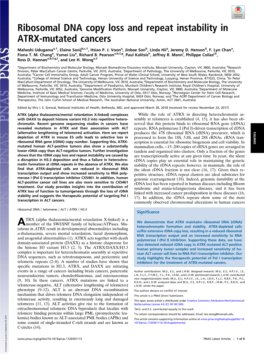 Ribosomal DNA Copy Loss and Repeat Instability in ATRX-Mutated Cancers