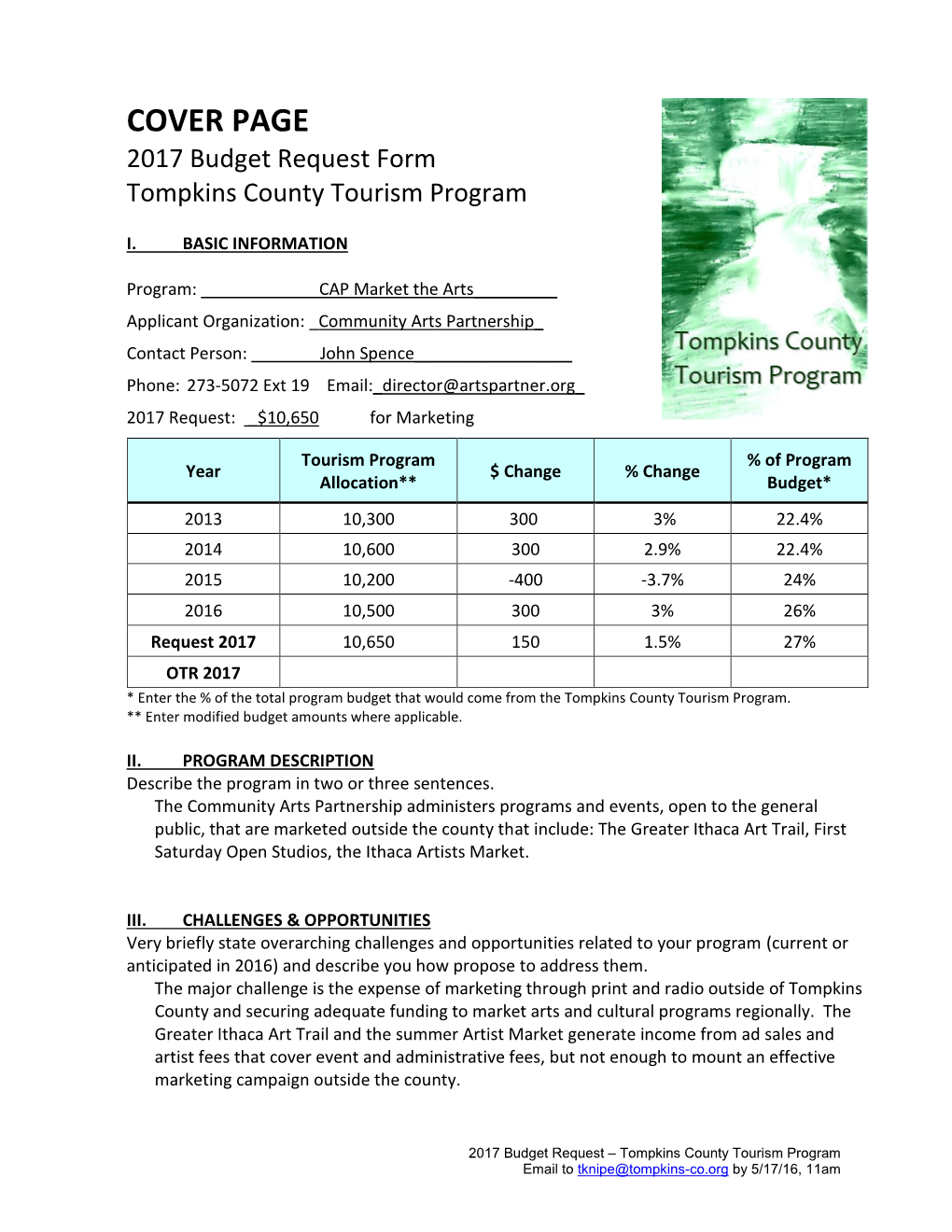 2013 Budget Request Form