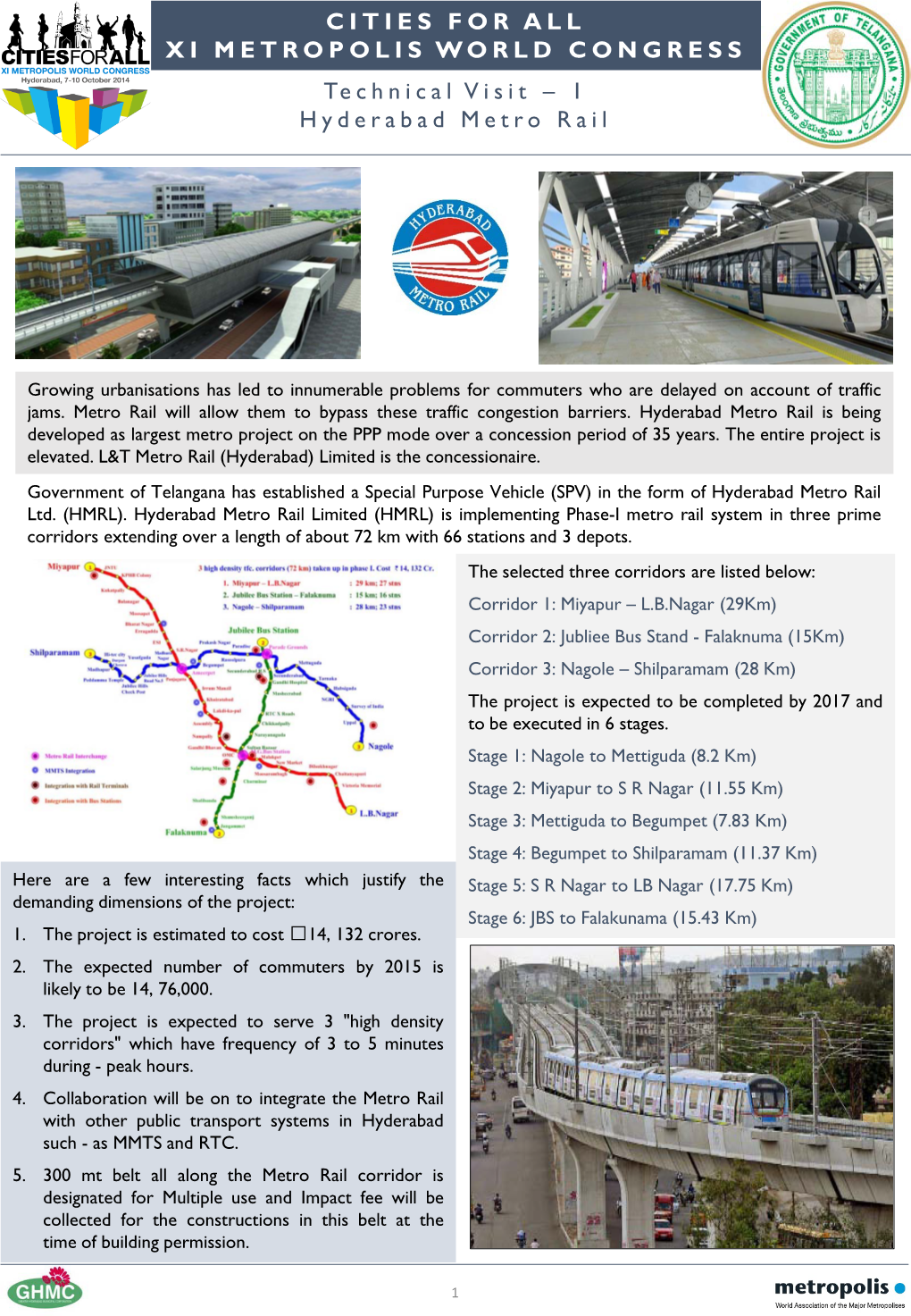 CITIES for ALL XI METROPOLIS WORLD CONGRESS Technical Visit – 1 Hyderabad Metro Rail