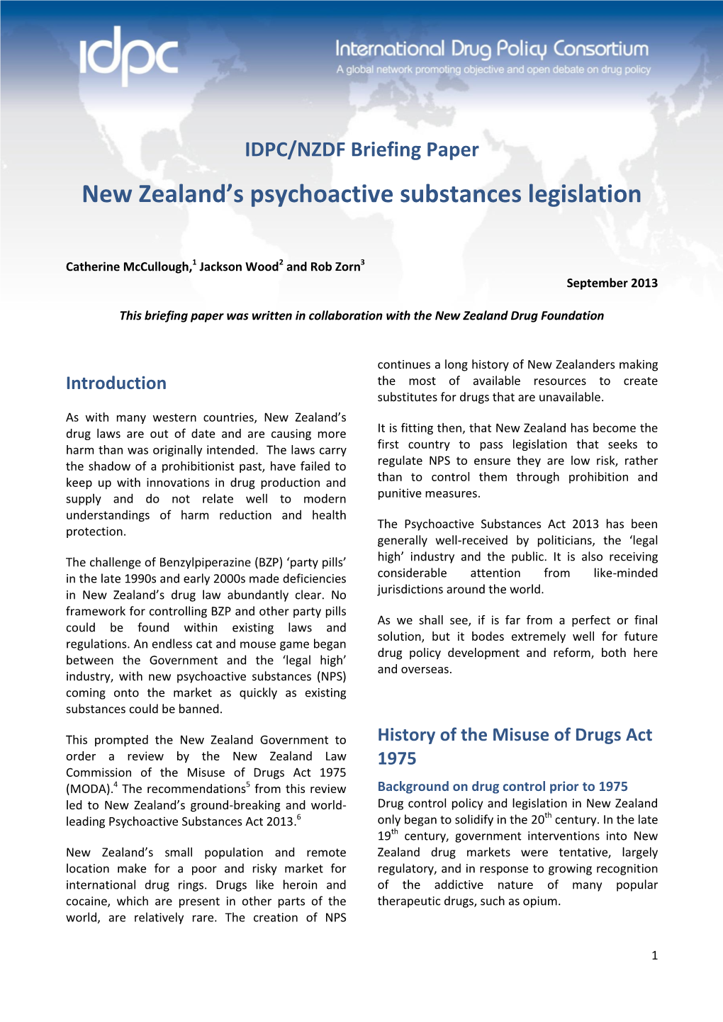 Briefing Paper: New Zealand's Psychoactive Substances Legislation