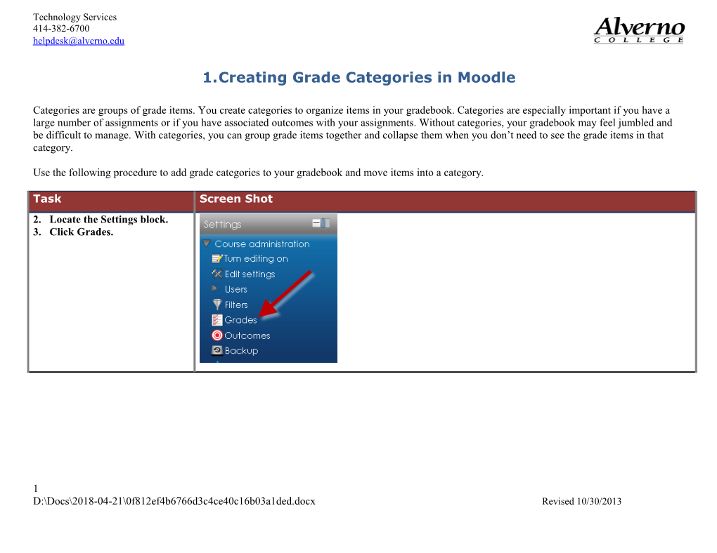 Creating Grade Categories in Moodle