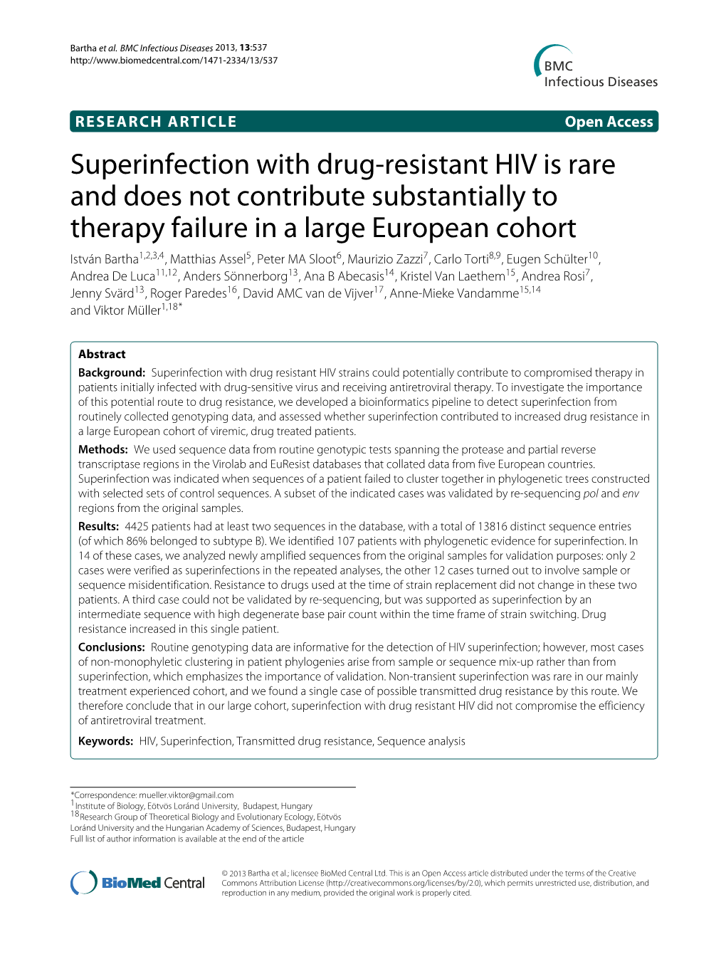 Superinfection with Drug-Resistant HIV Is Rare and Does Not Contribute