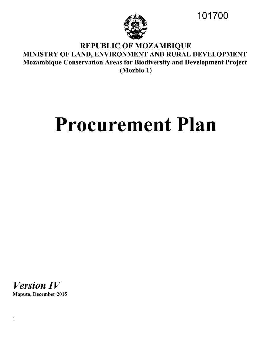 8 12 2015 14 6 37 Procurement Plan Mozbio-Version IV Revised 4-Dec-2015 Final - Image Bank