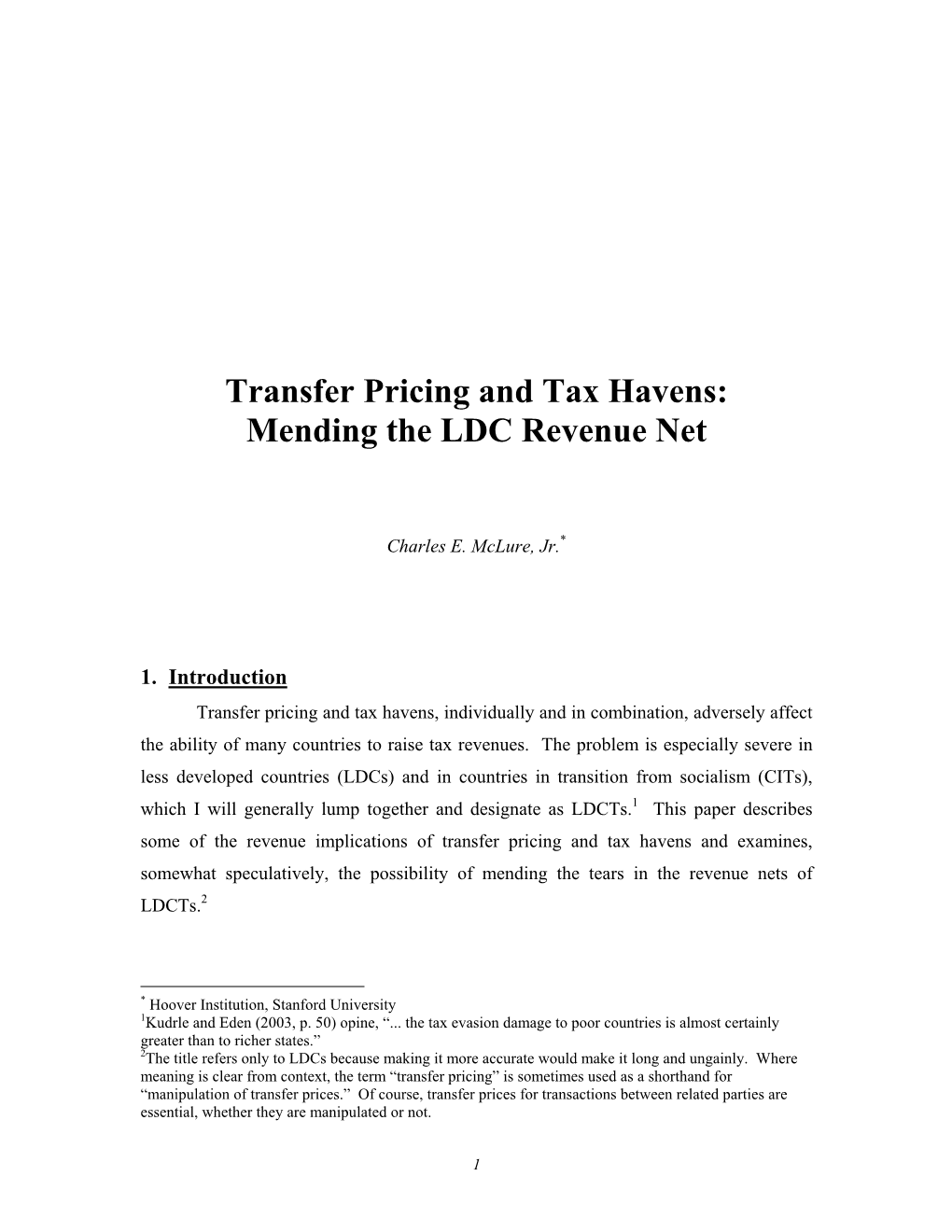 Transfer Pricing and Tax Havens: Mending the LDC Revenue Net