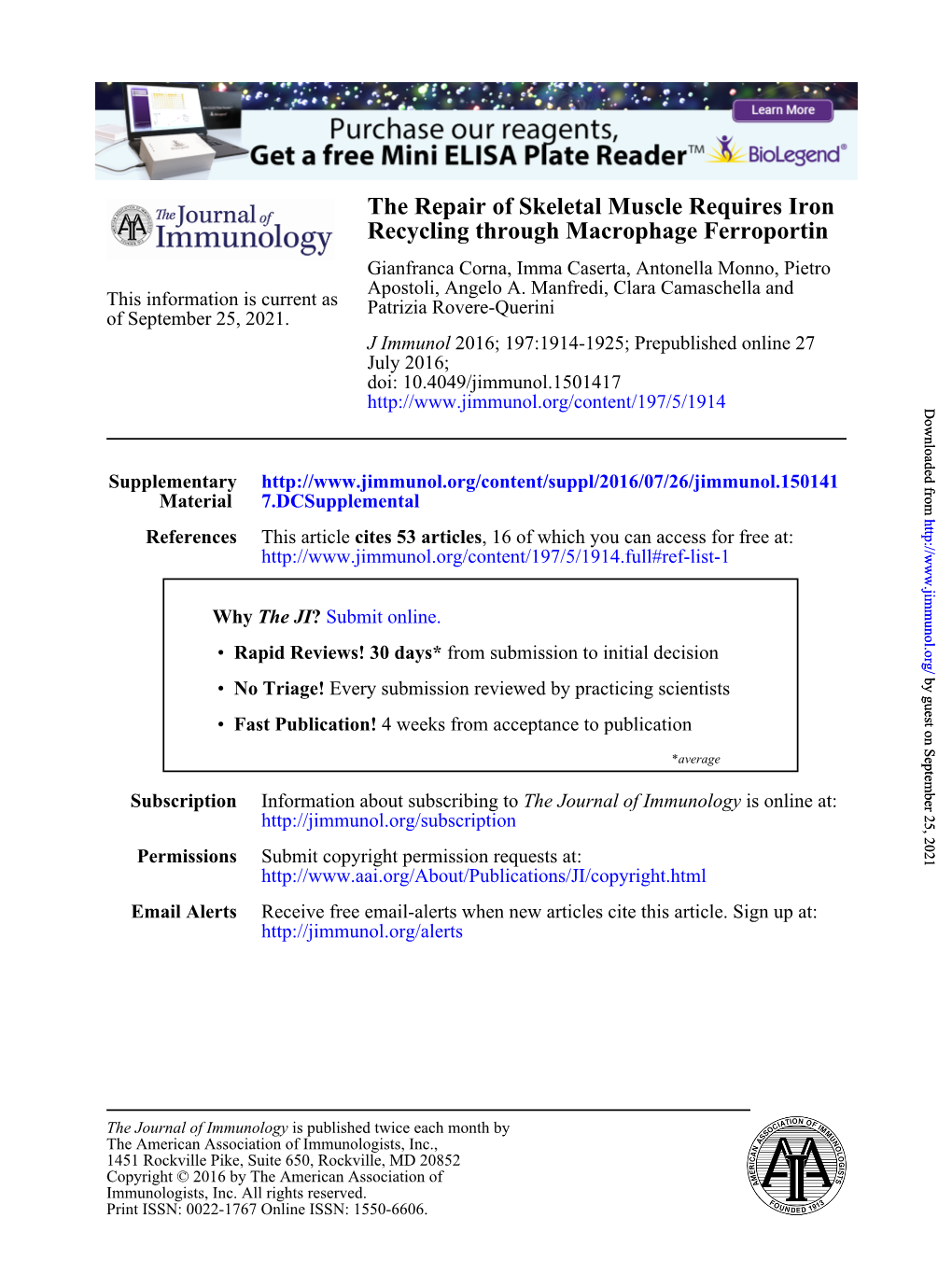 The Repair of Skeletal Muscle Requires Iron Recycling Through Macrophage Ferroportin Gianfranca Corna, Imma Caserta, Antonella Monno, Pietro Apostoli, Angelo A