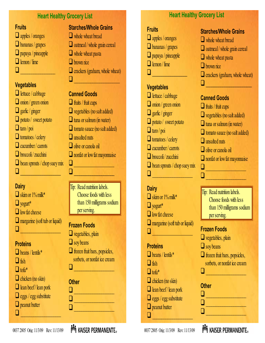 Heart Healthy Grocery List