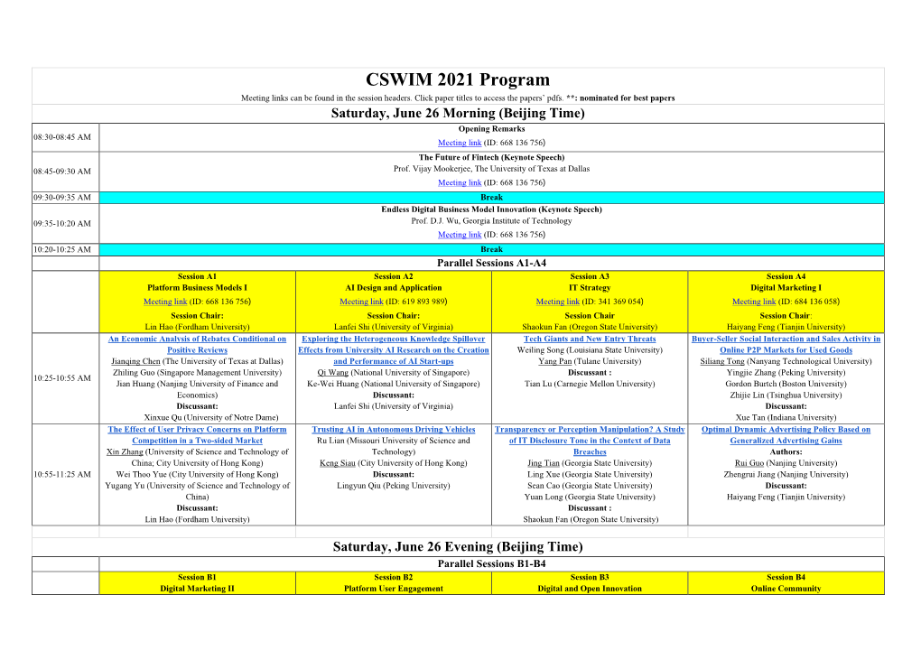 CSWIM 2021 Workshop Program