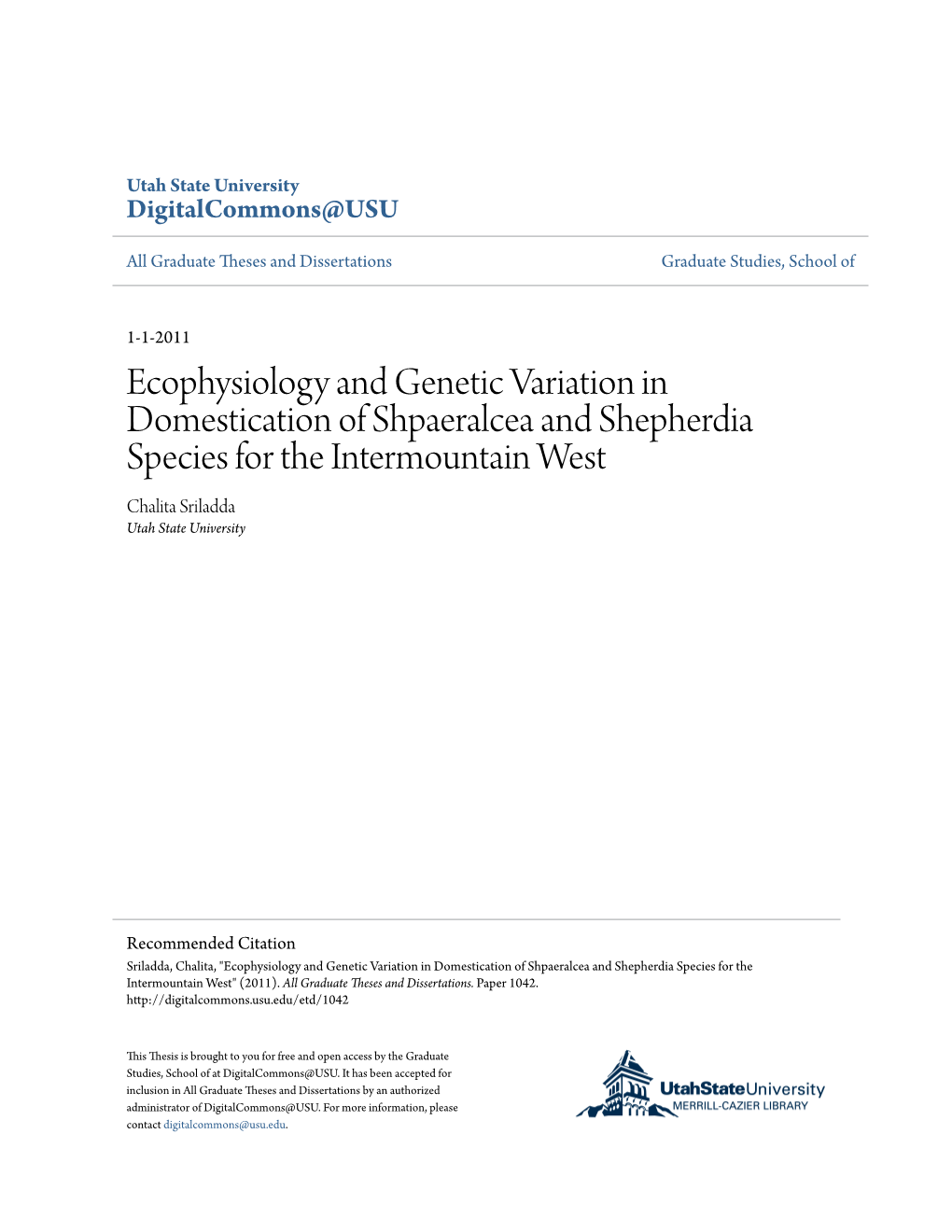 Ecophysiology and Genetic Variation in Domestication of Sphaeralcea and Shepherdia Species for the Intermountain West