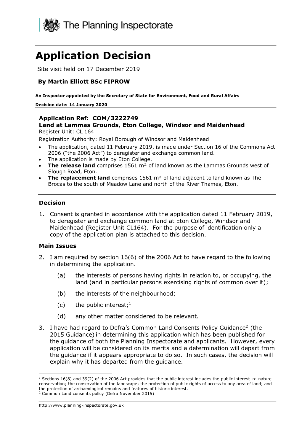 Application Decision Site Visit Held on 17 December 2019