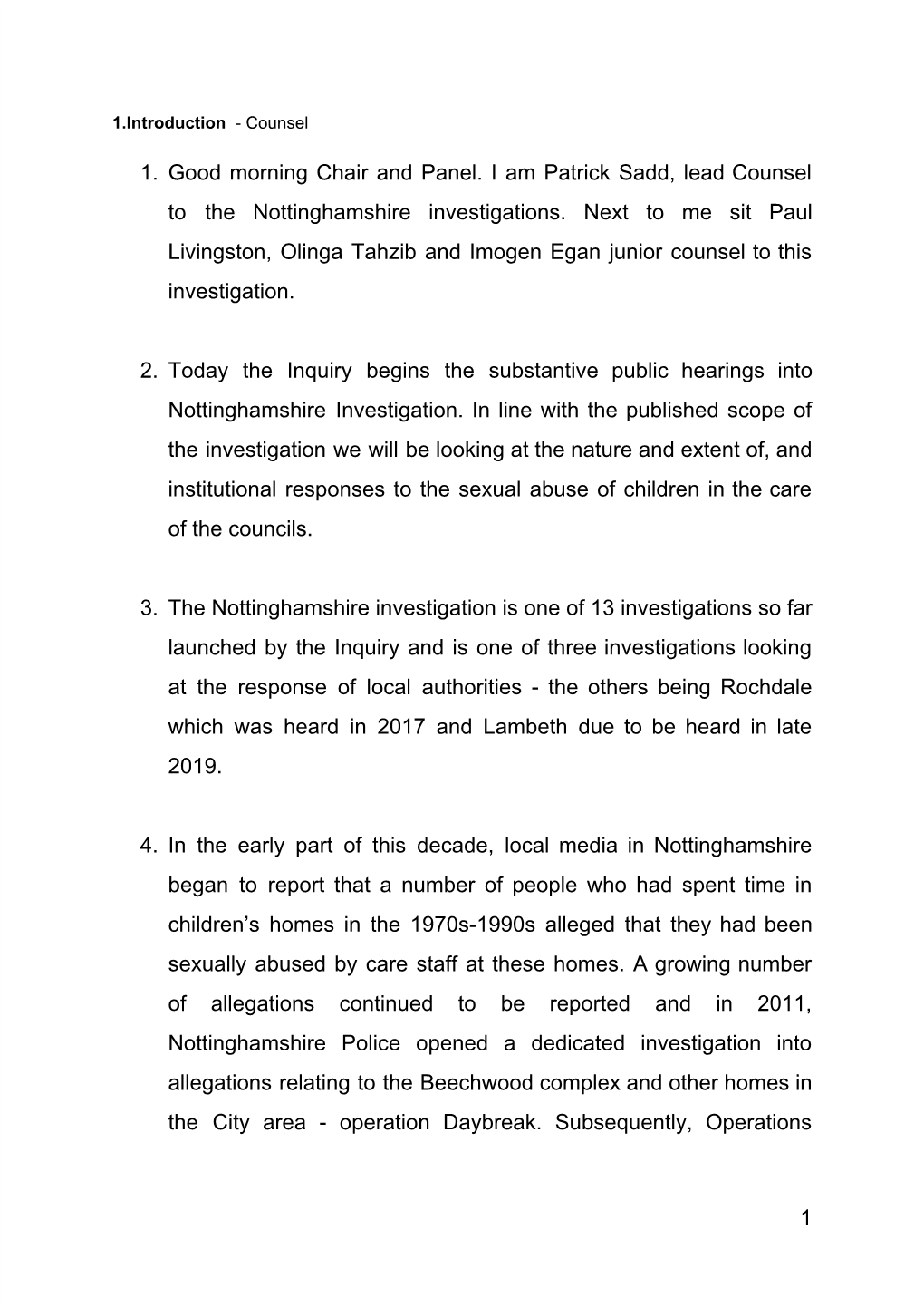 Nottingham Investigation Opening Statement