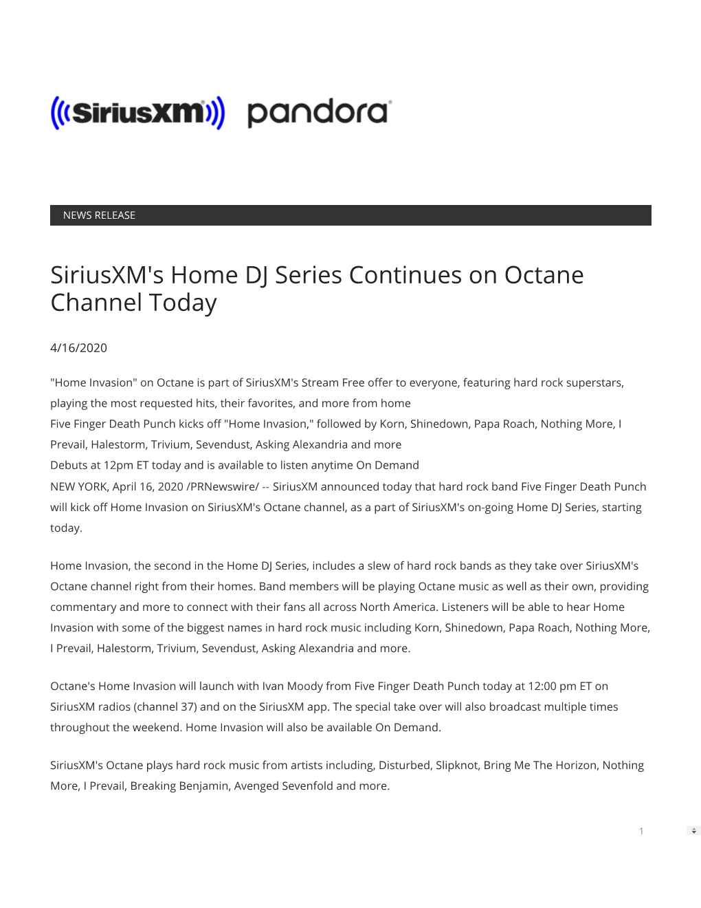 Siriusxm's Home DJ Series Continues on Octane Channel Today